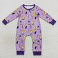 LR0514 Baby Girl Purple Long Sleeves Halloween One Piece Zipper Romper