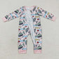 LR0322 Baby Girl Long Sleeves Zip Fishing Pink One Piece Romper