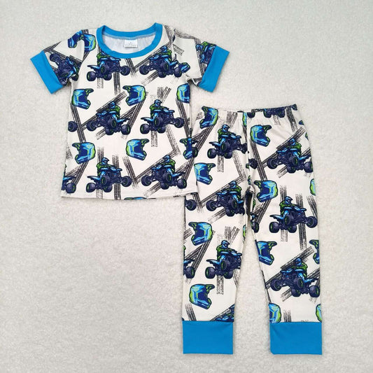 Baby Boy Short Sleeves Truck Shirt Pants Pajamas Blue Set