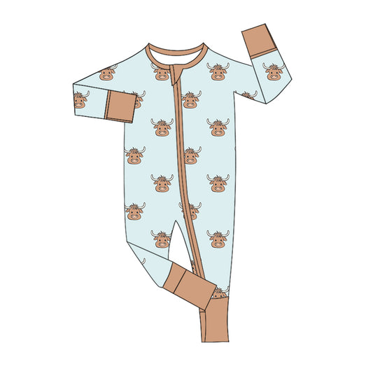 Baby Boy Infant Long Sleeves Western Cow Zipper Romper