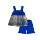 ( Moq 5 Each Style ) Baby Boys Girls Kids Plaid Team Sibling Blue Rompers Dress Sets