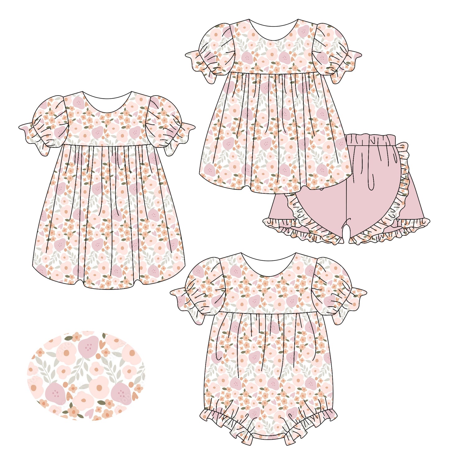 ( Moq 5 Each Style ) Baby Girl Short Sleeves Flower Sibling Romper Dress Set 3.24