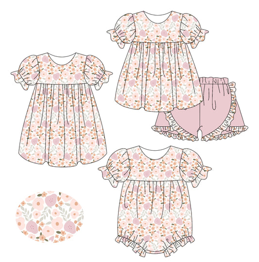 ( Moq 5 Each Style ) Baby Girl Short Sleeves Flower Sibling Romper Dress Set 3.24