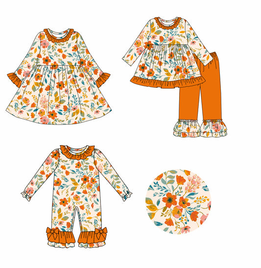 ( Moq 5 Each Style ) Sibling Baby Girls Kids Long Sleeves Flower Ruffle Romper Dress Set Fall Clothes