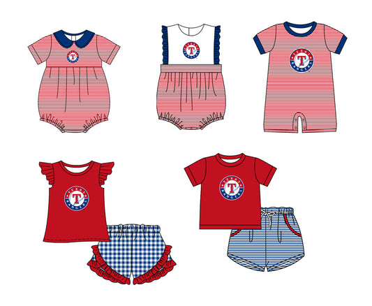 ( Moq 5 Each Style ) Baby Boys Girls Kids Team Sibling Red Stripes Rompers Sets