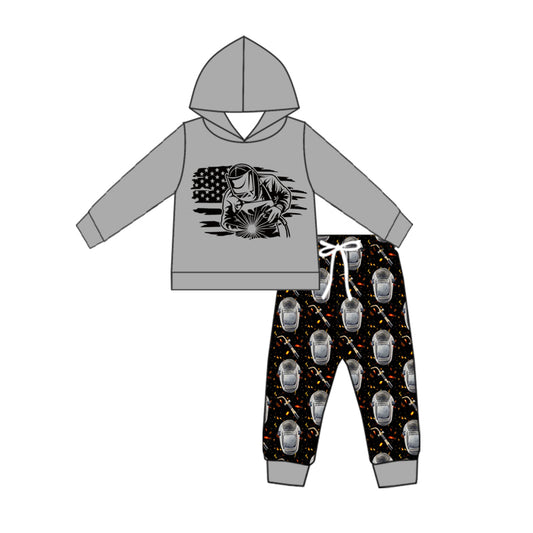 Baby Kids Toddler Hoodie Grey Shirt Pants Set