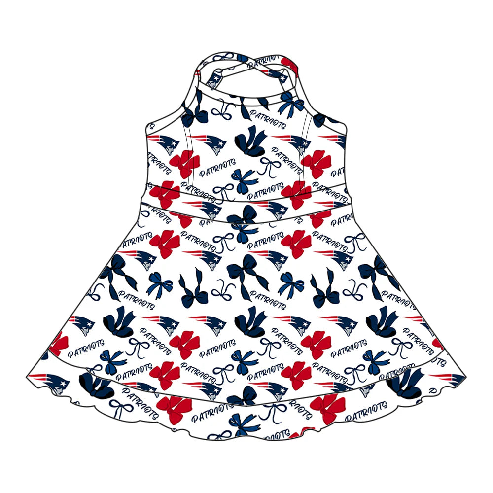 ( Moq 5 each style ) Baby Girl Toddler Team Red Blue Bows Sibling Skort Dress Set 6.4