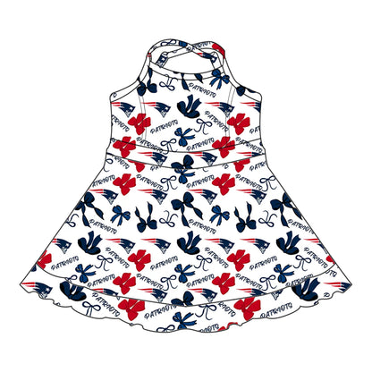 ( Moq 5 each style ) Baby Girl Toddler Team Red Blue Bows Sibling Skort Dress Set 6.4