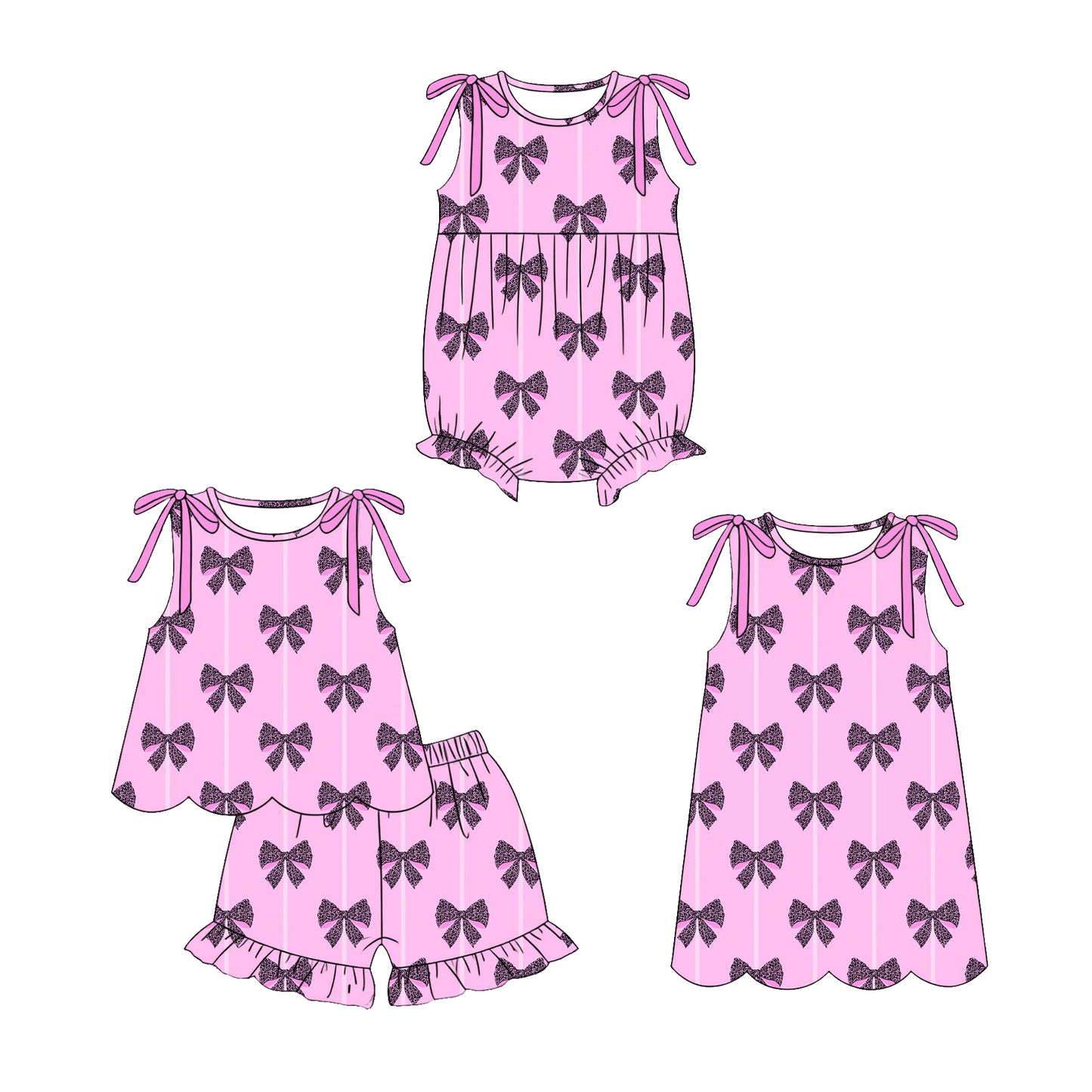 ( Moq 5 Each Style ) Sibling Baby Girls Kids Leopard Bows Romper Dress Set Summer Clothes