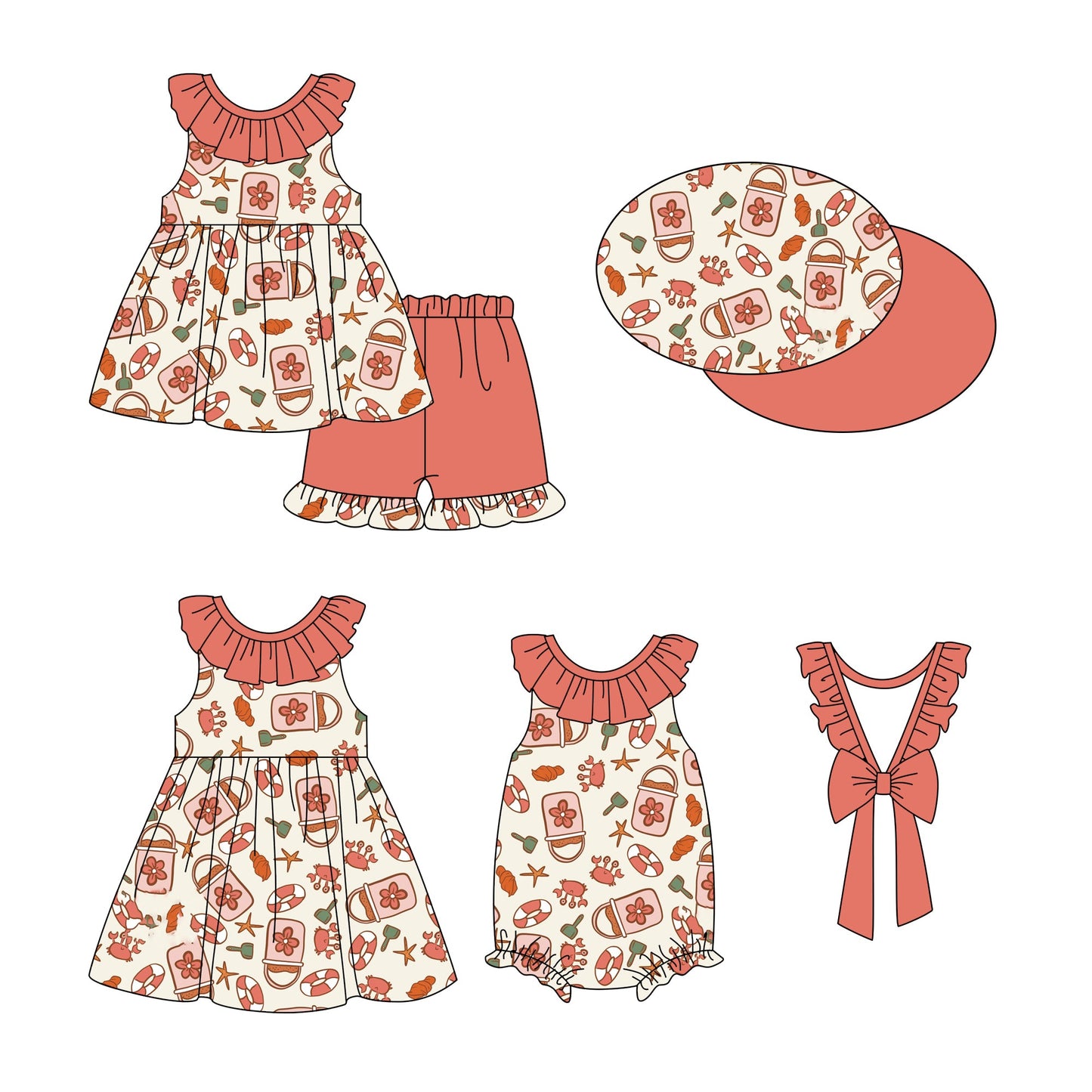 Baby Girl Crabs Flower Sibling Romper Dress Set ( Moq 5 Each Style ) 12.26
