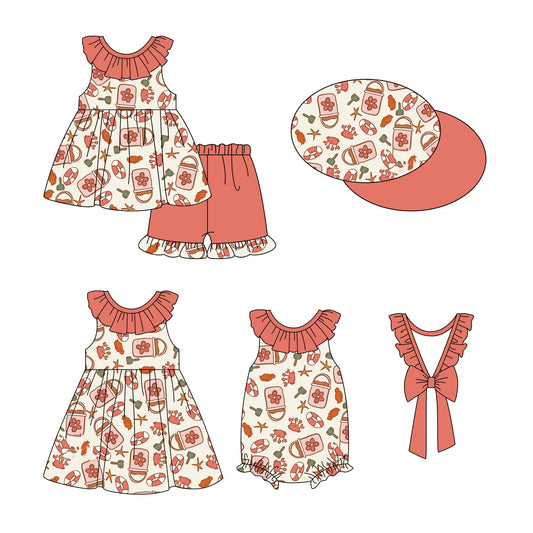 Baby Girl Crabs Flower Sibling Romper Dress Set ( Moq 5 Each Style ) 12.26