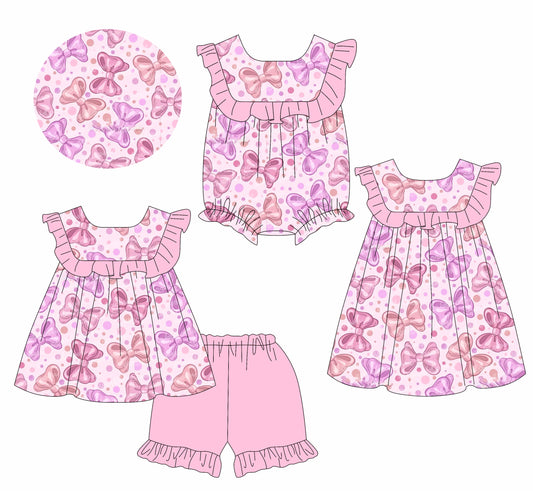 Baby Girl Short Sleeves Bows Ruffle Sibling Romper Dress Set ( Moq 5 Each Style ) 2.13