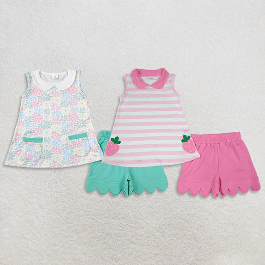 Sibling Baby Girls Kids Sleeveless Tops Scallop Shorts Sets Summer Clothes RTS