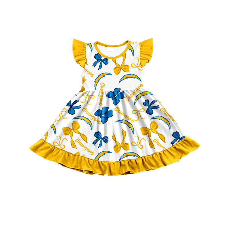 ( Moq 5 each style ) Baby Girl Toddler Team Orange Blue Bows Sibling Romper Dress Set 7.10