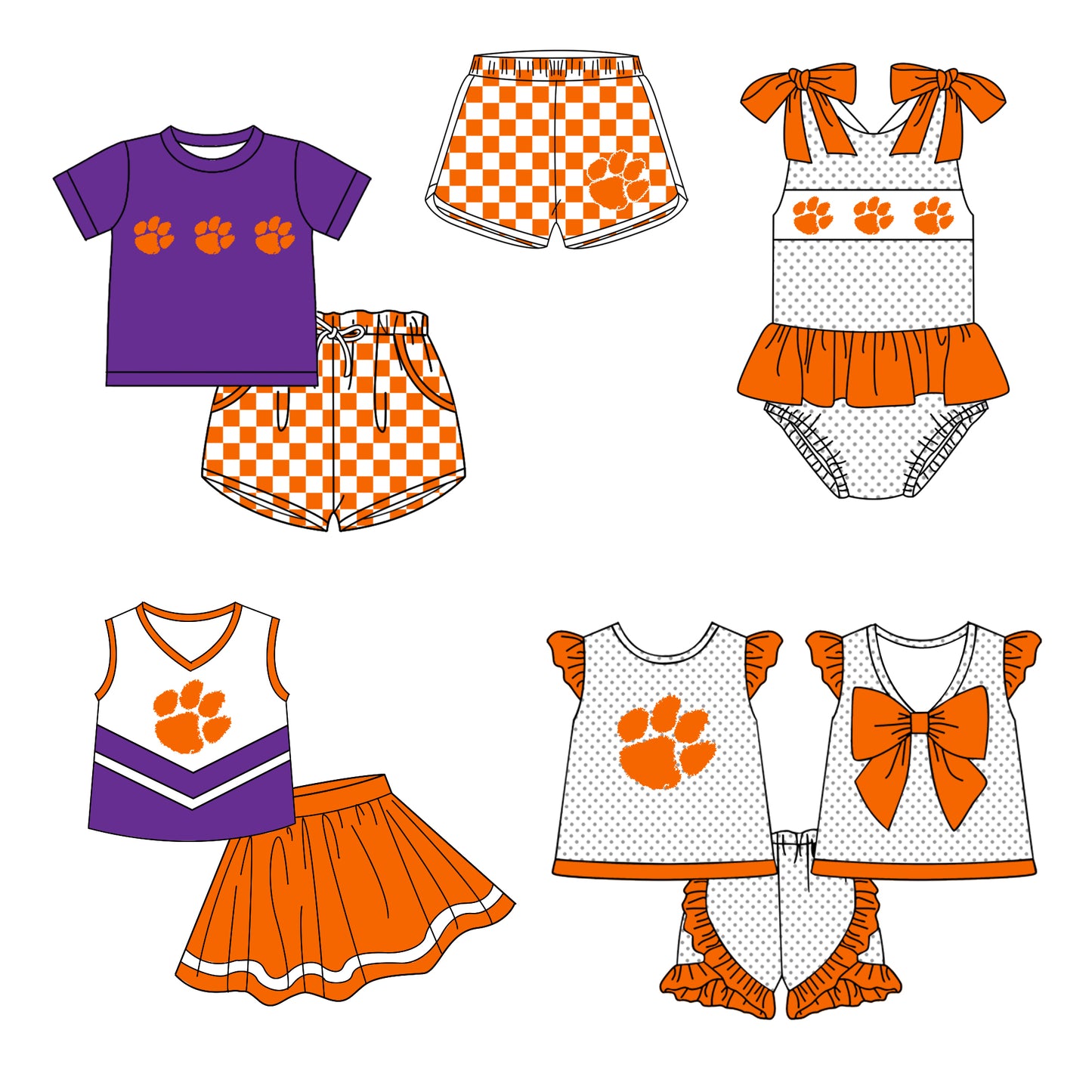 ( Moq 5 Each Style ) Baby Boys Girls Toddler Orange Plaid Sibling Shorts Sets Team Clothing