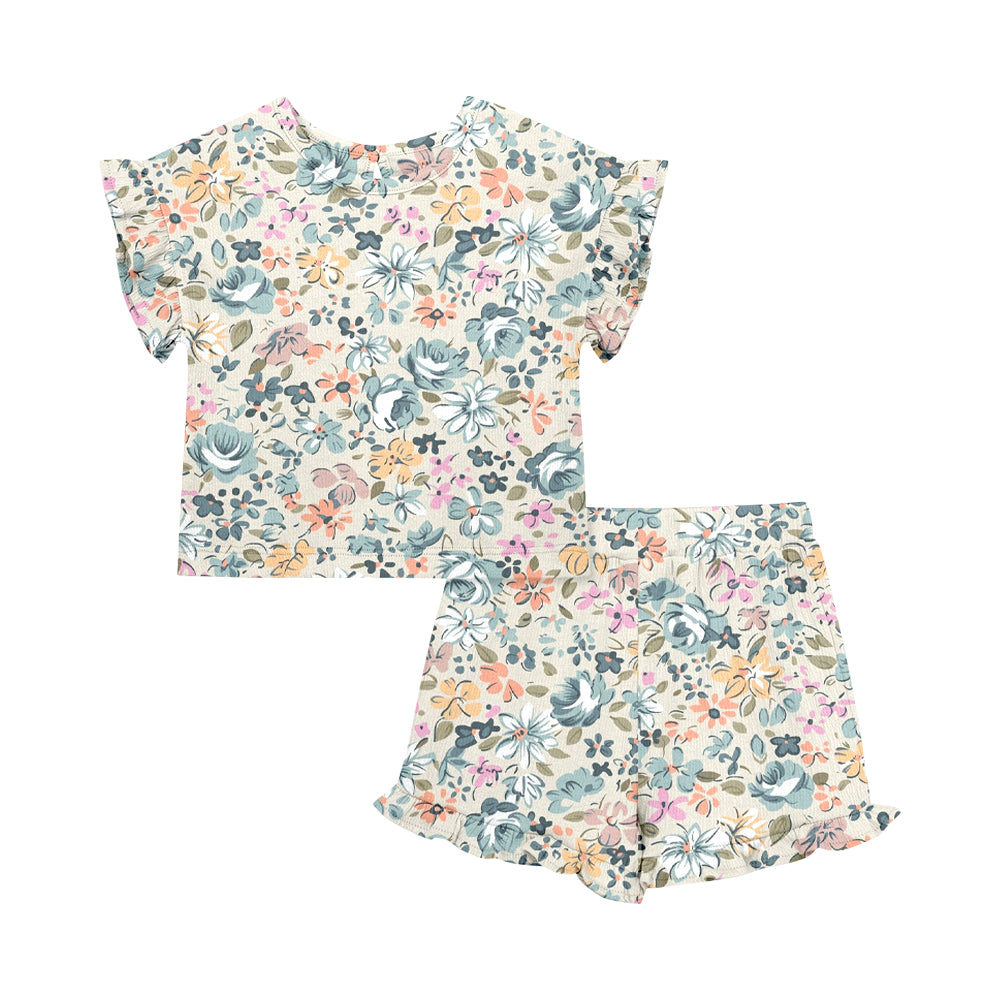 ( Moq 5 Each Style ) Sibling Baby Girls Kids Short Sleeves Floral Shirts Shorts Summer Sets