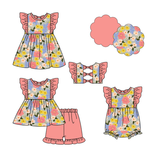 ( Moq 5 Each Style ) Baby Girl Short Sleeves Flower Sibling Summer Romper Dress Set 4.24