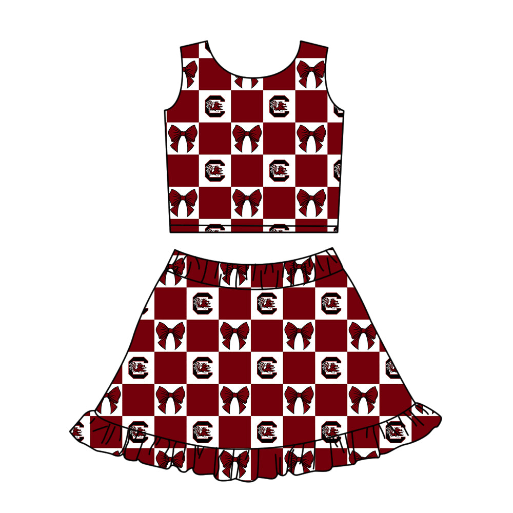 ( Moq 5 Each Style ) Baby Girls Kids Toddler Chicken Bows Plaid Tops Shorts Ruffle Skirt Team Set