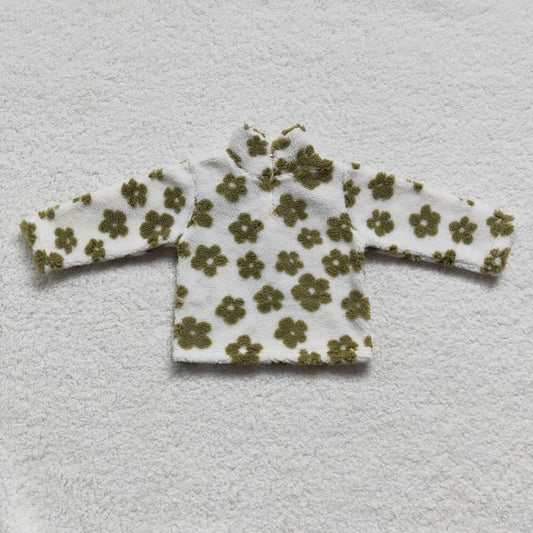 GT0263 Baby Girl Long Sleeves Flower Pullover Zipper Tops