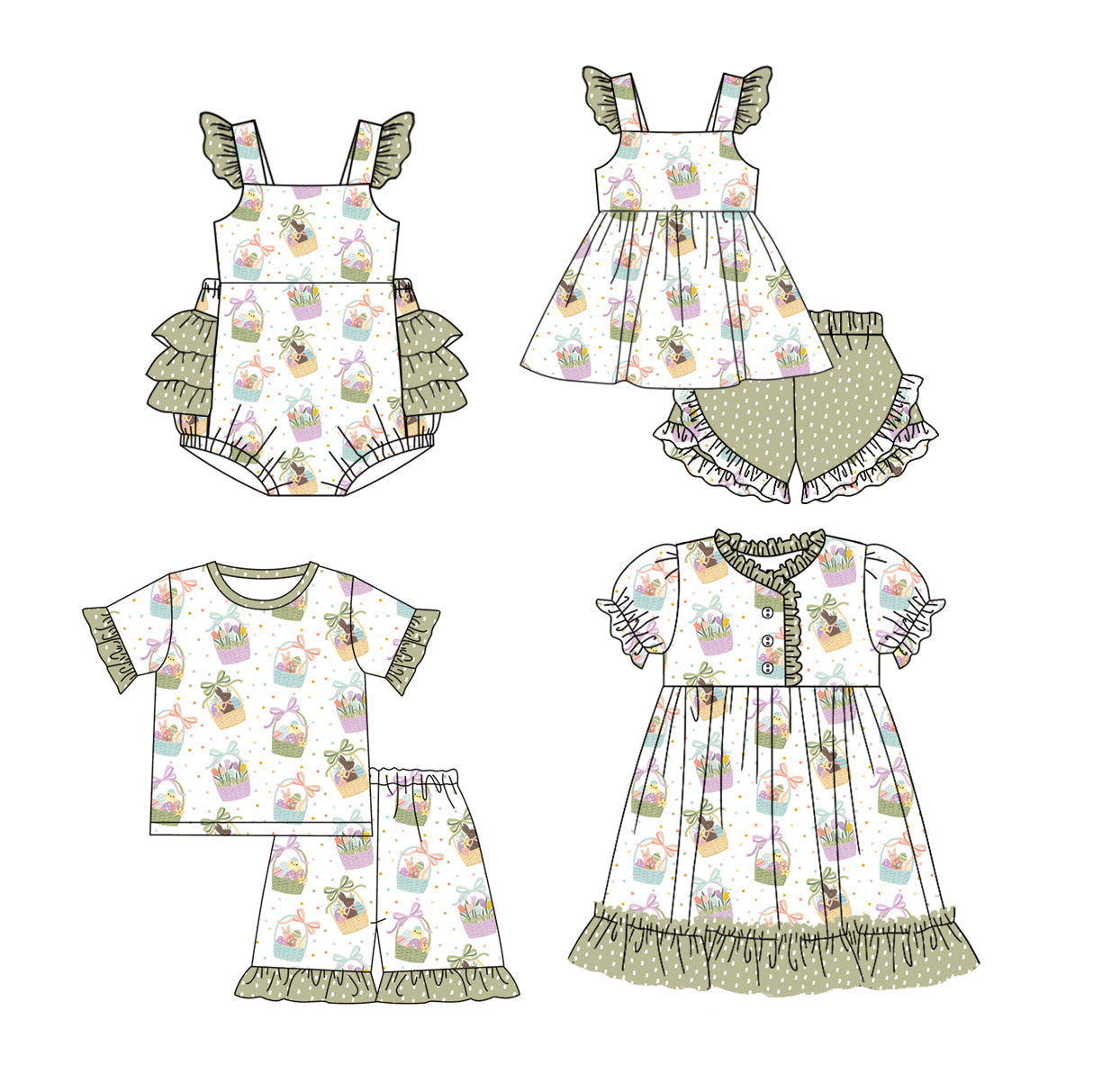 Baby Girl Short Sleeves Easter Rabbits Sibling Romper Dress Set ( Moq 5 Each Design ) 12.13
