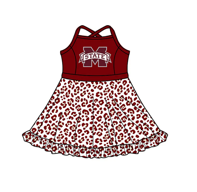 ( Moq 5 ) Sibling Baby Girls Kids Sleeveless M State Leopard Built-in Shorts Team Dress Clothes