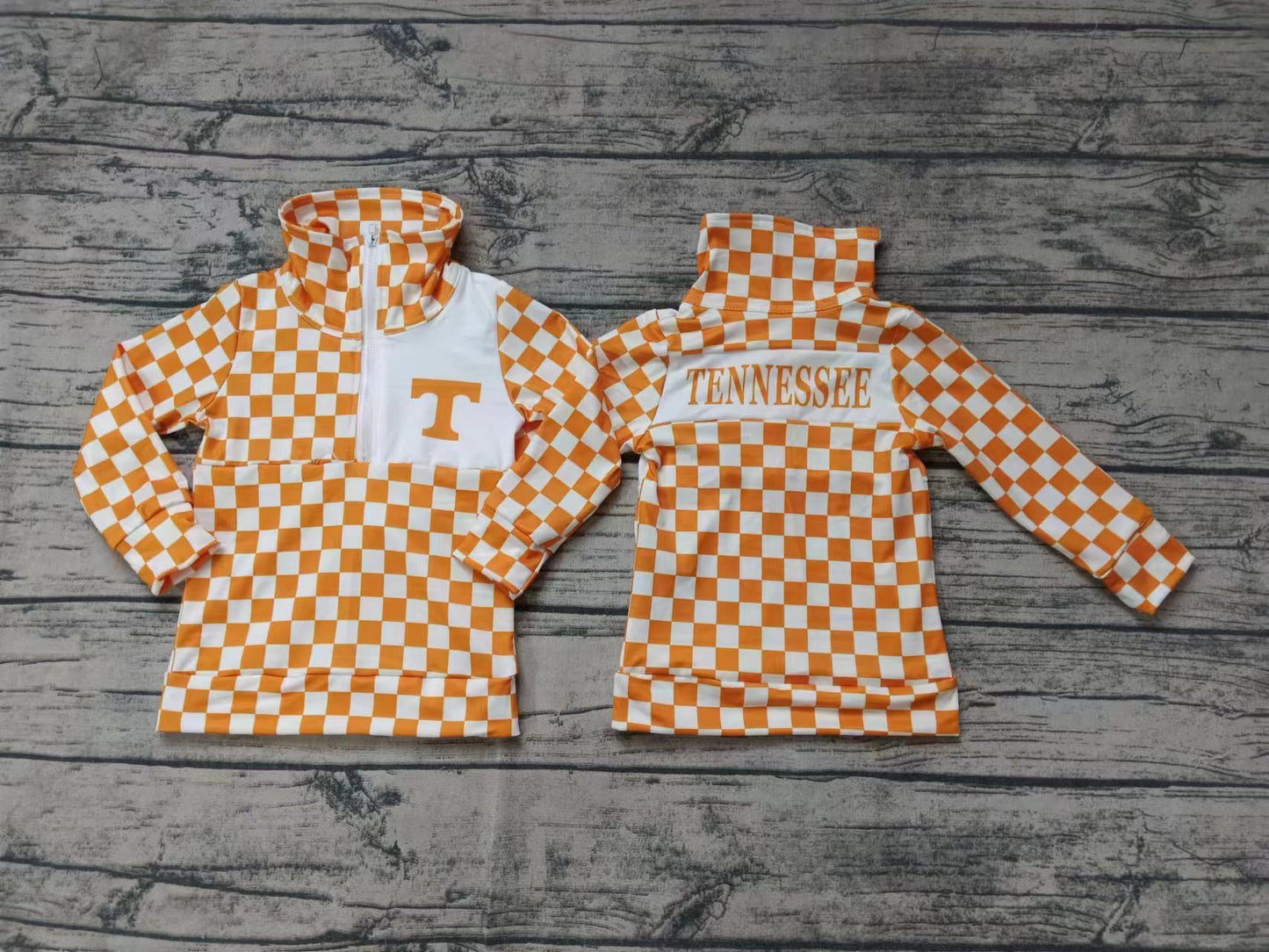 Baby Boy Long Sleeves T Team Zipper Orange Checkered Shirt Tops Moq 5