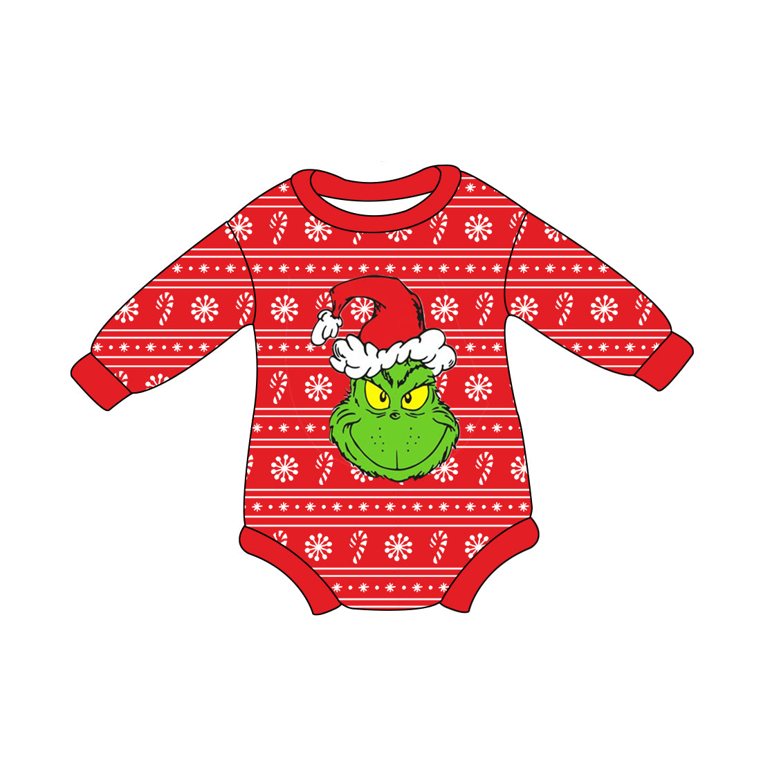 Baby Kids Infant Long Sleeves Green Face Christmas Red Bubble Romper