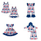 ( Moq 5 each style ) Baby Girl Toddler Team Red Blue Bows Sibling Romper Dress Set 6.16