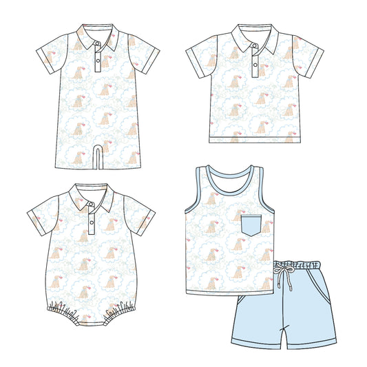 Baby Boy Short Sleeves 4th Of July Dogs Sibling Romper Shirt Set ( Moq 5 Each Style ) 3.11