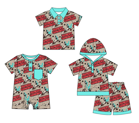 Baby Boy Short Sleeves Cowboy Western Sibling Romper Shirt Set ( Moq 5 Each Style ) 4.2