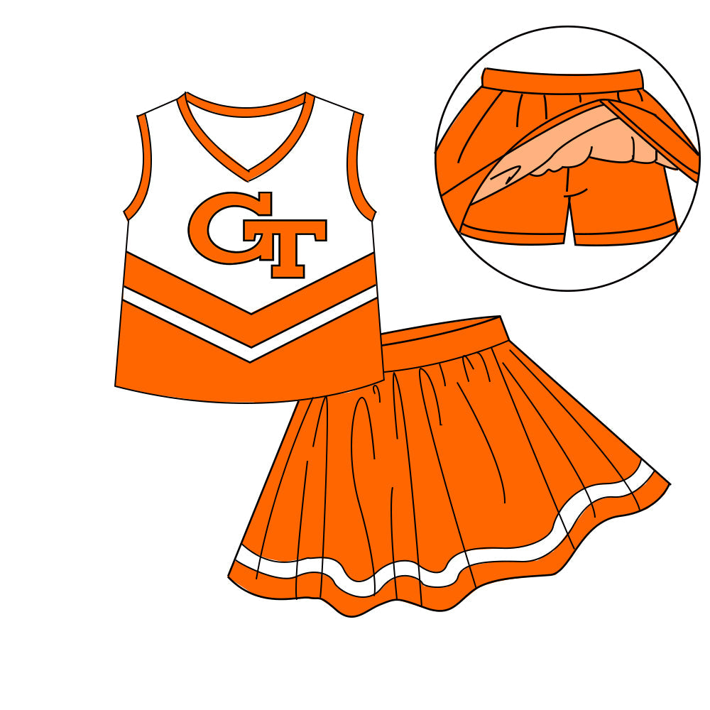 ( Moq 5 each style ) Baby Boy Girl Team Cheer Sibling Shirt Orange Bows Dress Set 8.2
