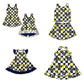 ( Moq 5 each style ) Baby Girl Toddler Team M Yellow Bows Cheer Sibling Checked Dress Set 6.30