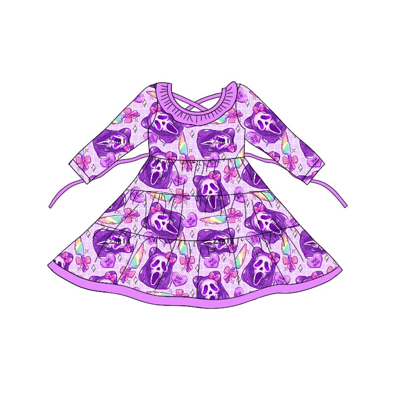 Baby Girl Halloween Ghost Bows Purple Ruffle Dress