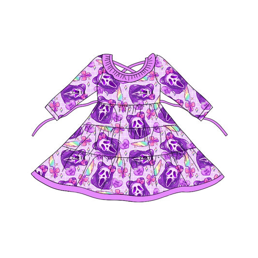 Baby Girl Halloween Ghost Bows Purple Ruffle Dress