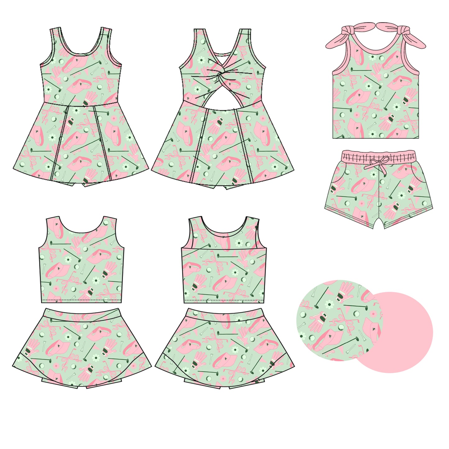 ( Moq 5 Each Style ) Baby Girls Kids Sleeveless Golf Sibling Shorts Dress Sets Clothes
