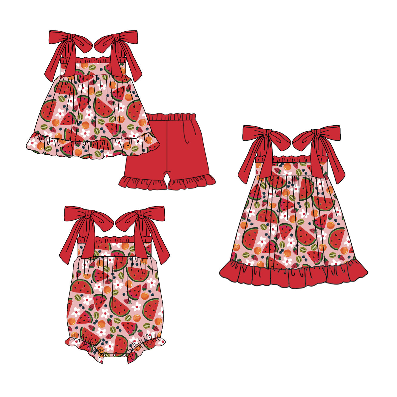 Baby Girl Straps Watermelon Flower Sibling Romper Dress Set ( Moq 5 Each Style ) 12.28