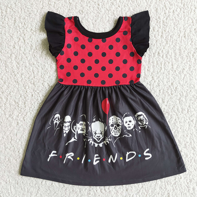 Baby Girl Short Sleeves Halloween Balloon Cartoon Friends Dress