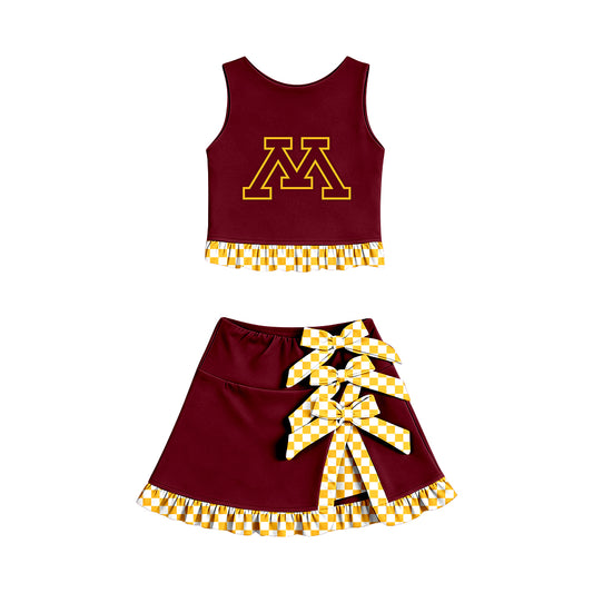 ( Moq 5 ) Baby Girls Kids Sleeveless Vest Bows Skirt Shorts Team Set Cheer Clothes