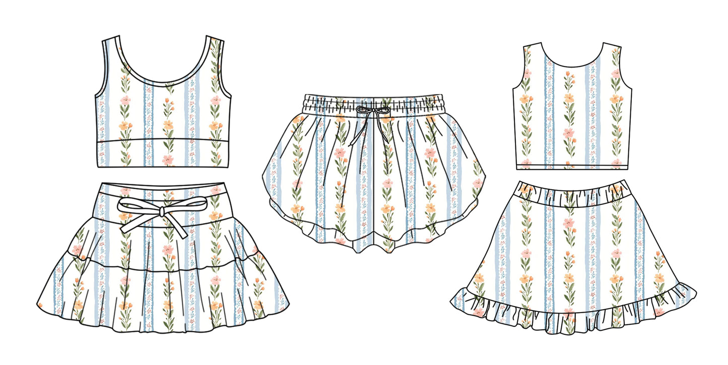 ( Moq 5 Each Style ) Baby Girls Kids Flower Stripes Sibling Shorts Sets Clothes