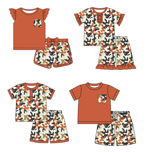 Baby Boy Girl Short Sleeves Camo Sibling Pajamas Set ( Moq 5 Each Style ) 12.18