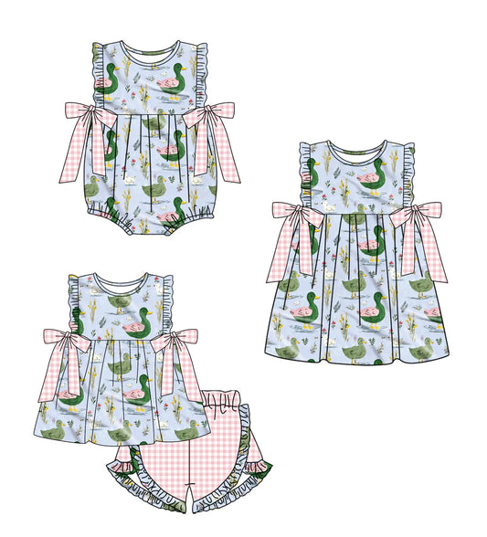 ( Moq 5 Each Style ) Baby Girls Kids Ducks Bows Sibling Romper Dress Set
