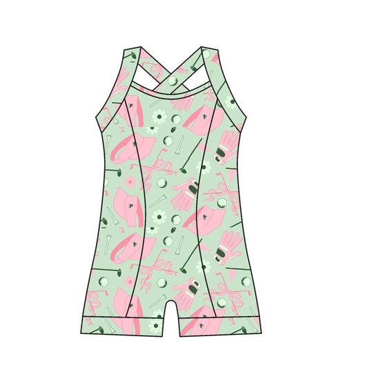 ( Moq 10 ) Baby Girl Straps Golf Hats Flowers Activity Wear Yoga Jumpsuit