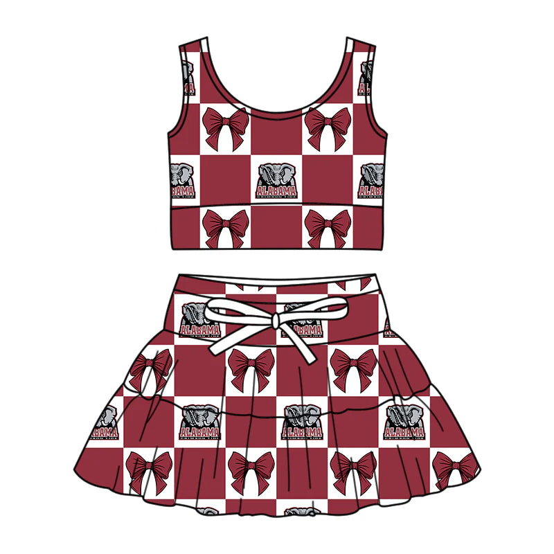 ( Moq 5 Each Style ) Baby Girls Kids Toddler Sleeveless Elephant Bows Plaid Tops Shorts Skirt Team Set