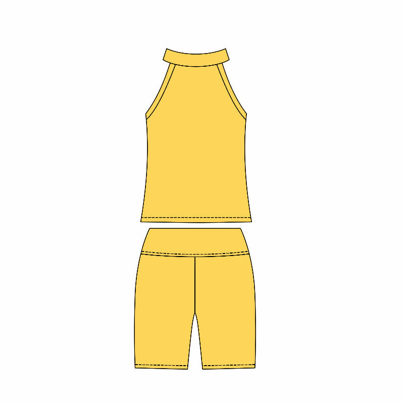 ( Moq 10 ) Baby Girl Yellow Sleeveless Activity Wear Vest Tops Biking Shorts Yoga Set