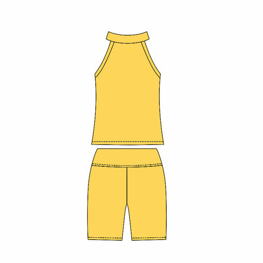( Moq 10 ) Baby Girl Yellow Sleeveless Activity Wear Vest Tops Biking Shorts Yoga Set