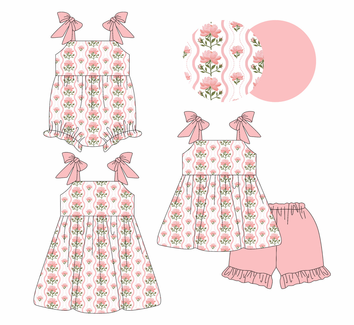 ( Moq 5 Each Style ) Sibling Baby Girls Kids Straps Flower Romper Dress Set