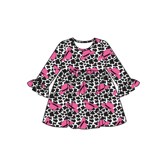 Baby Girl Long Sleeves Hats Cow Print Western Dress