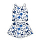 ( Moq 5 each style ) Baby Girl Toddler Blue Team Bows Sibling Skort Dress Set 6.6