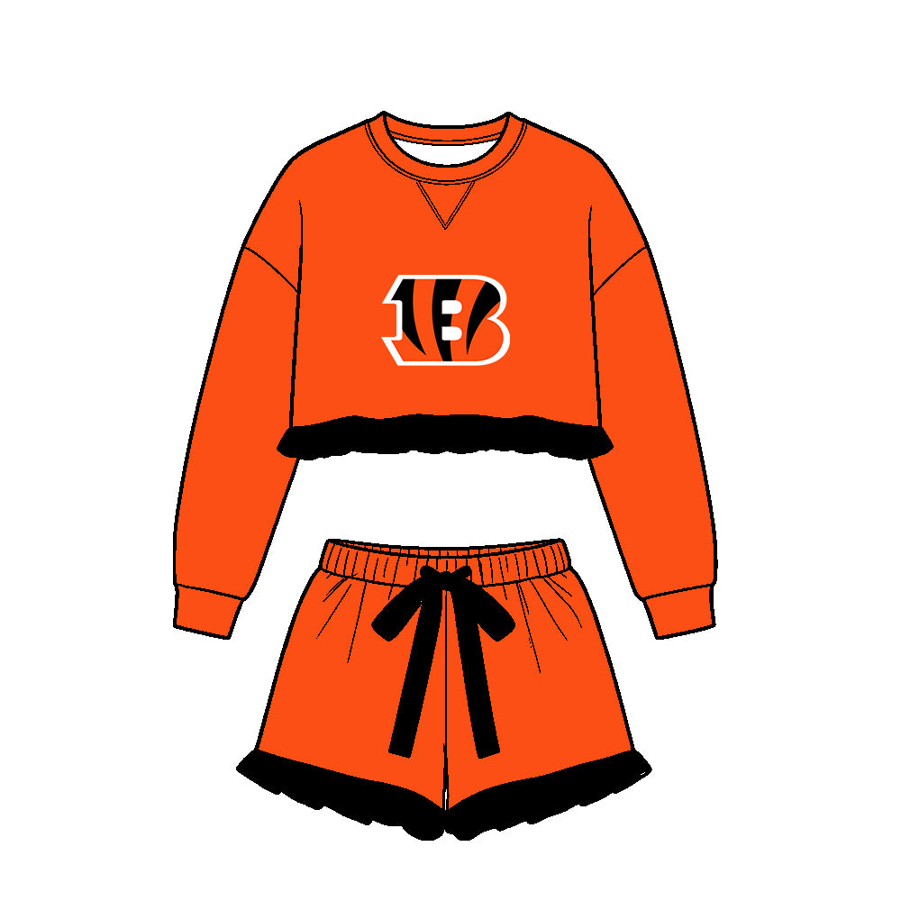 ( Moq 5 ) Baby Girls Kids Long Sleeves Ruffle Shirt Shorts Team Set Clothes
