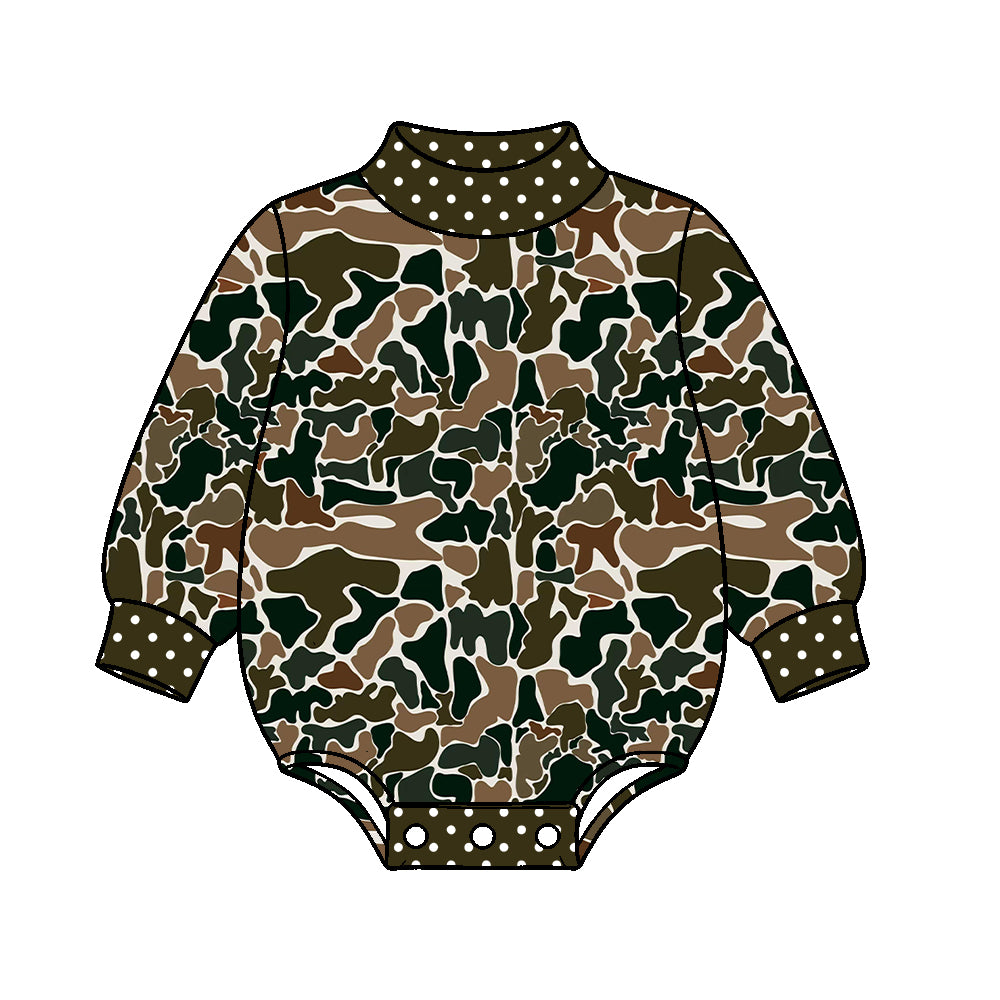 ( Moq 5 ) Preorder Baby Kids Infant Long Sleeves Brown Camo Print Bubble Romper Clothes